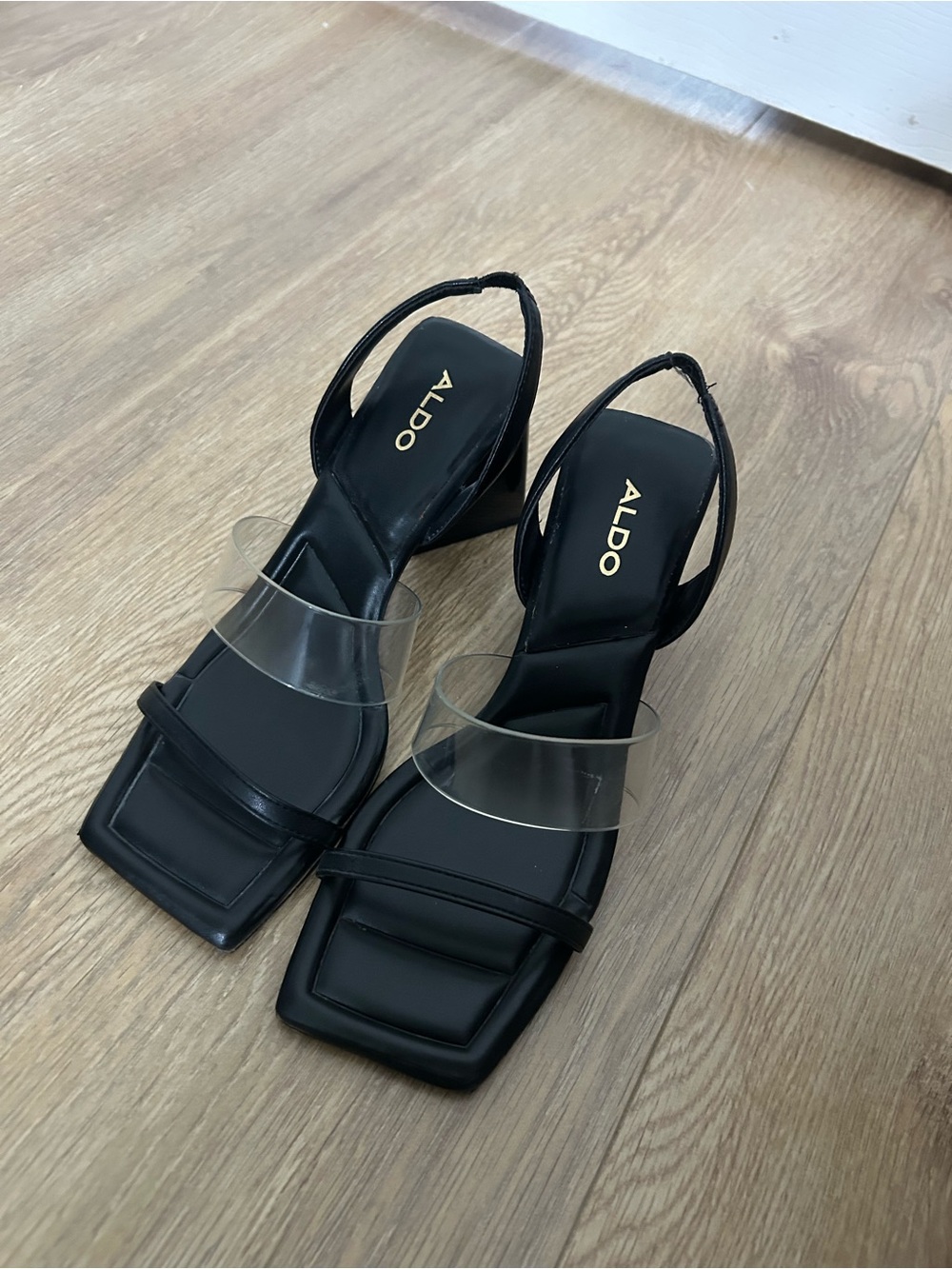 ALDO Black Square-Toe Sandals with Clear Straps